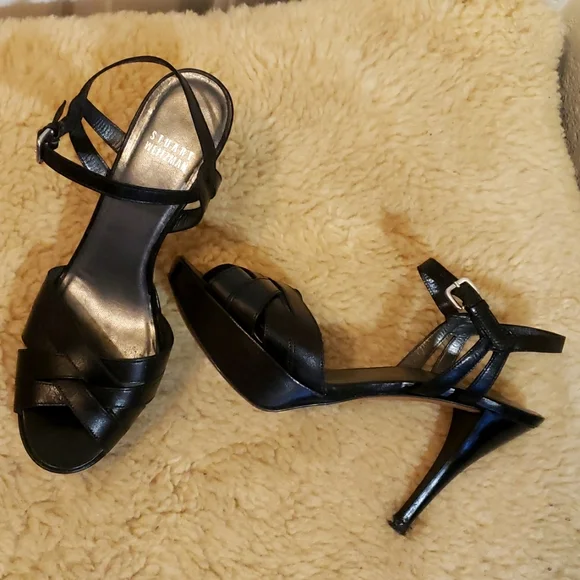 Escarpins Stuart Weitzman En Cuir Noir - Taille 6M - Talon Moyen - Occasion état Correct